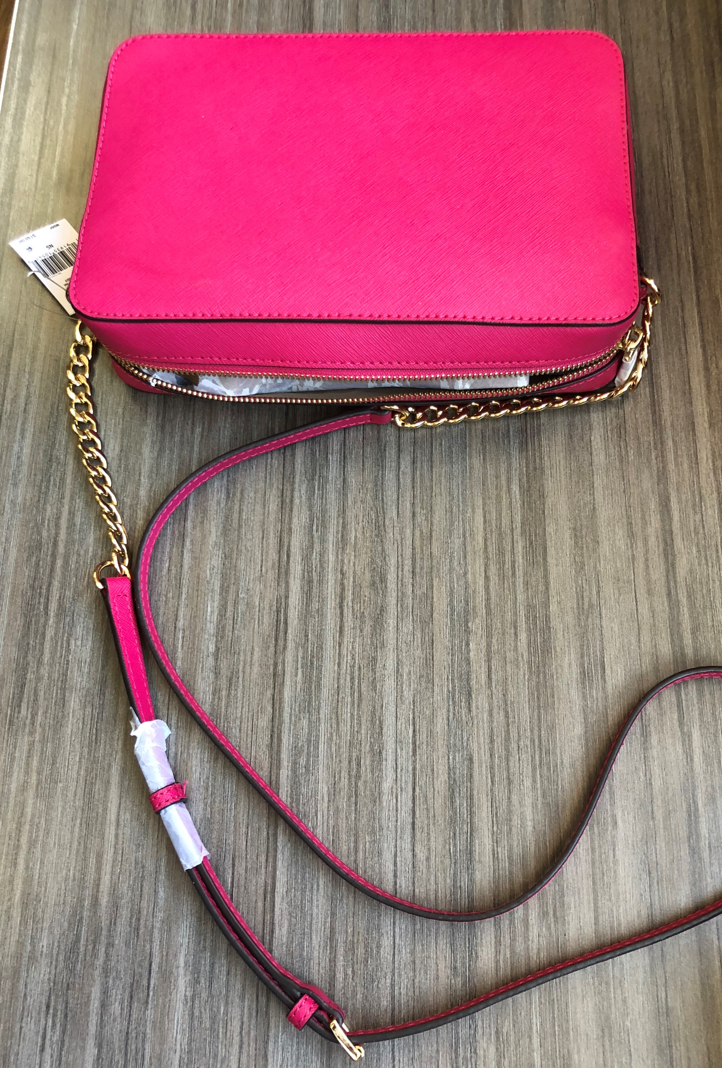 Michael Kors Jet Set Large Saffiano Leather Crossbody Ultra Pink | eBay